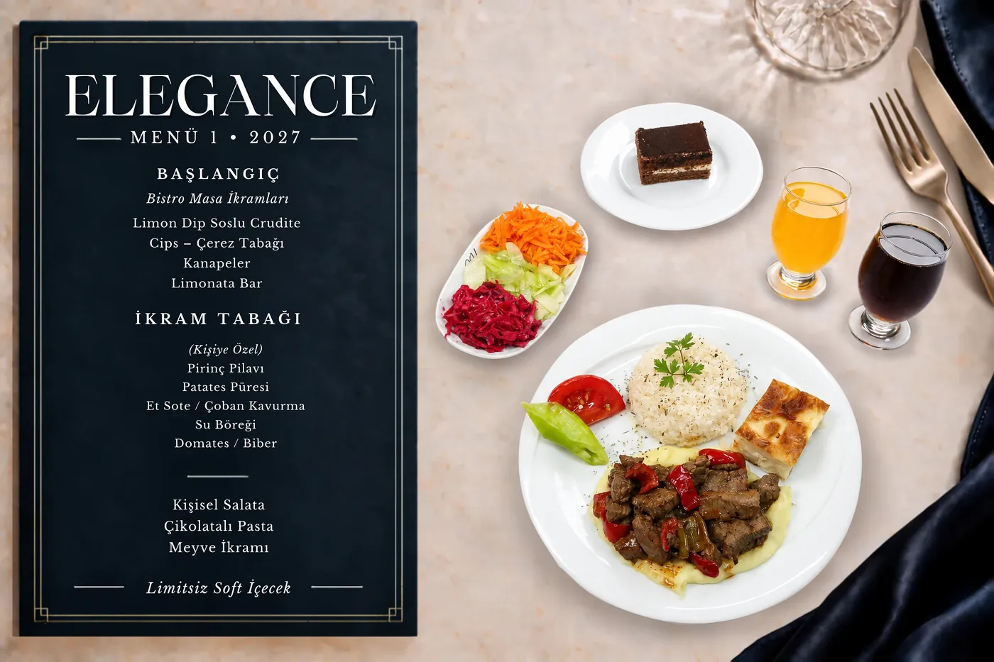 Elegance Menü 1 menüsü ve tabağı