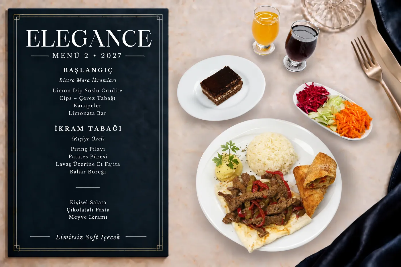 Elegance Menü 2 menüsü ve tabağı