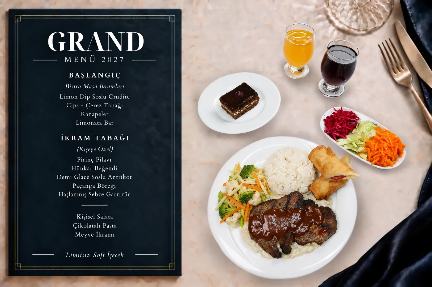 Grand menüsü ve tabağı