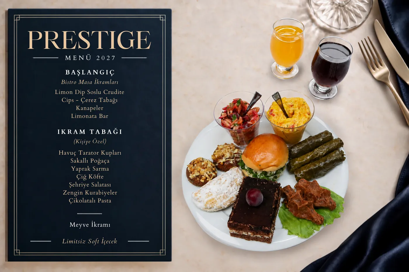 Prestige menüsü ve tabağı