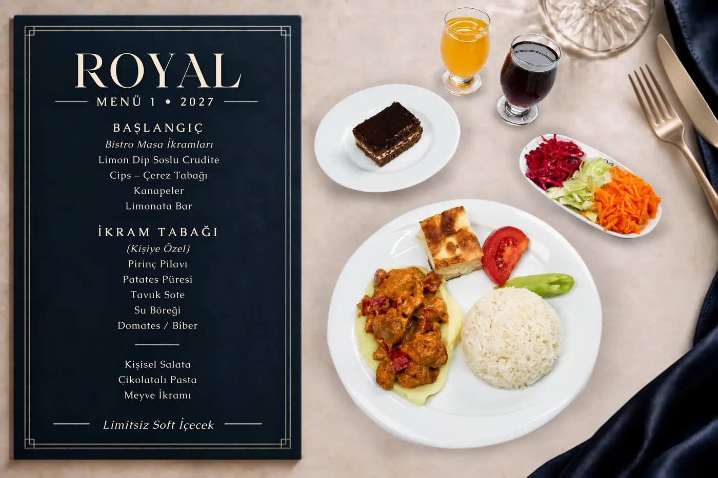 Royal Menü 1 menüsü ve tabağı