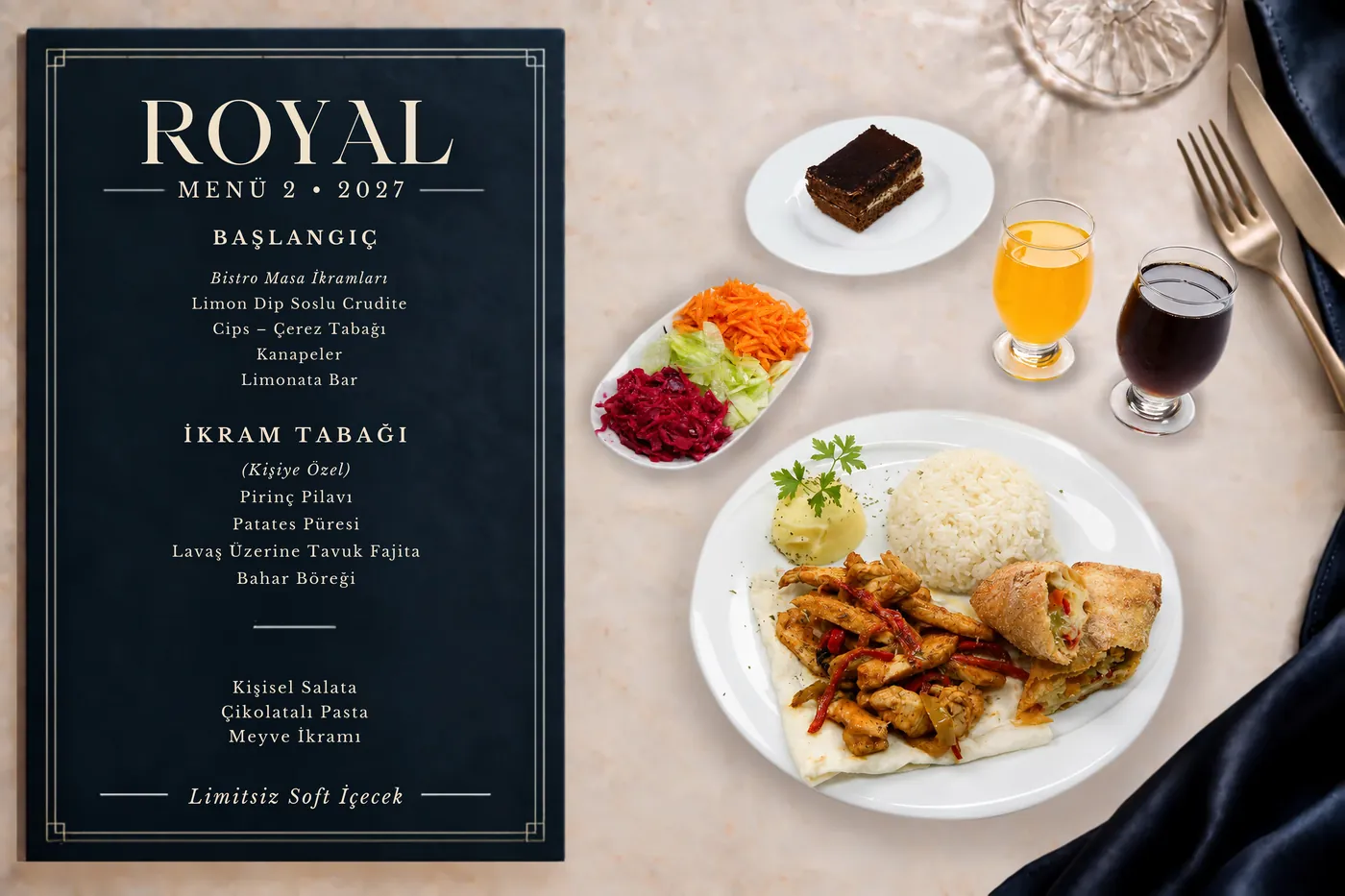 Royal Menü 2 menüsü ve tabağı